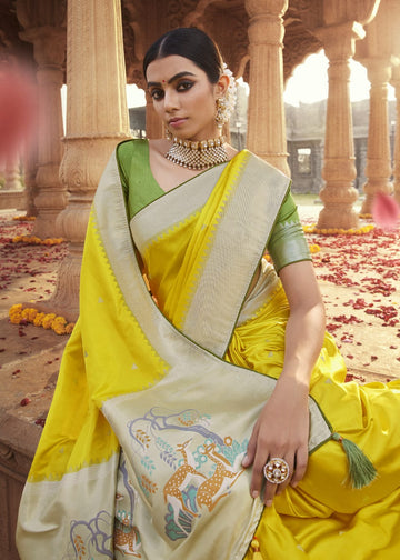 Yellow  Paithani saree for women