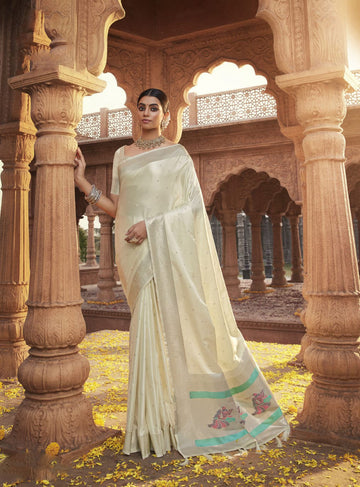 Off White   Paithani saree for women