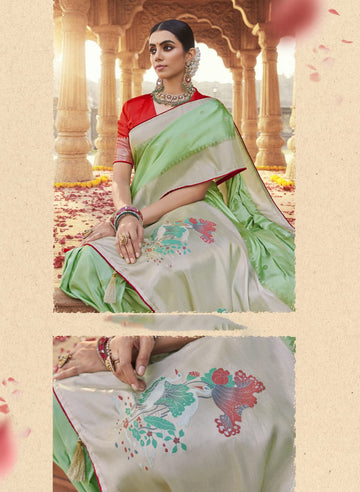 Pista Green   Paithani saree for women
