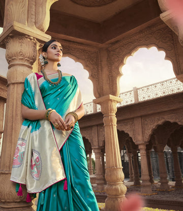 Teal Blue Paithani saree for women
