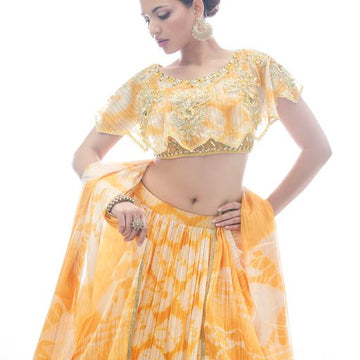 Yellow Mukaish ,Sequence and Thread  Work  lehenga choli with Georgette dupatta