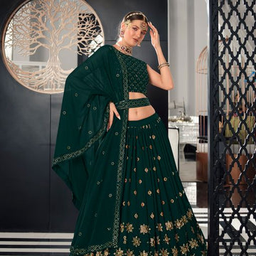 Navy Blue Thread with Sequence Embroidery Work lehenga choli with Georgette.silk dupatta