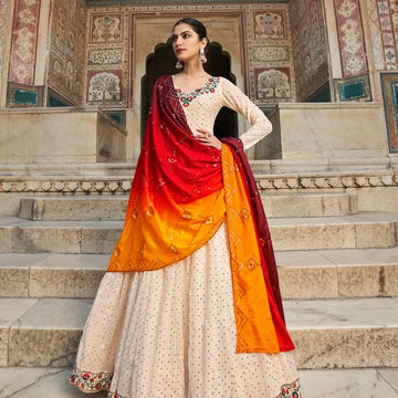 Off WHite Georgette With Embroidery work Anarkali Flared Long Gown