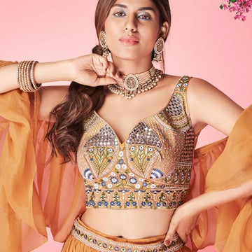 Orange  Thread and Hand  Work   lehenga choli with Georgette  dupatta