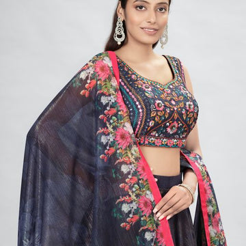 Black Thread , Digital Print , Hand Work   lehenga choli with Art Silk dupatta