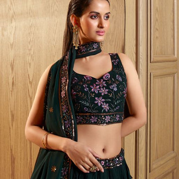 Green Sequins Embroidery Work   lehenga choli with dupatta