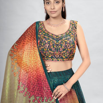 Blue Thread , Digital Print , Hand Work   lehenga choli with Art Silk dupatta