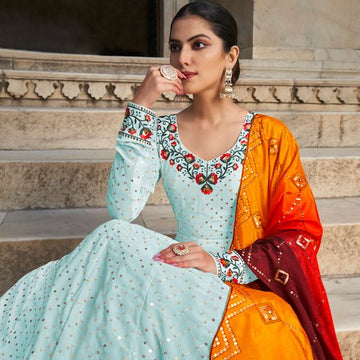 Sky Blue Georgette With Embroidery work Anarkali Flared Long Gown