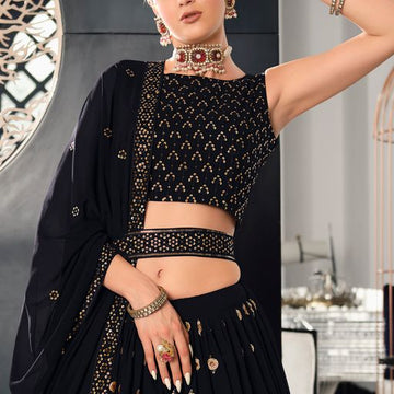 Navy Blue Thread with Sequence Embroidery Work lehenga choli with Georgette.silk dupatta