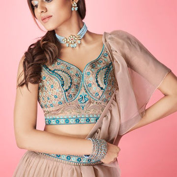 Coffee  Thread and Hand  Work  lehenga choli with Chiffon   dupatta