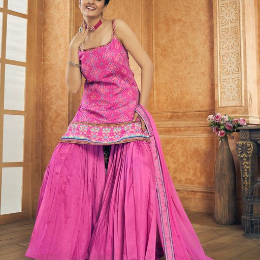 Pink  Sequence and resham work Peplum For Women