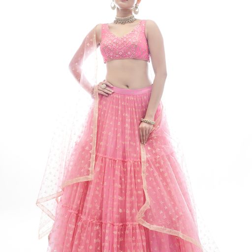 Pink Thread and Hand  Work  lehenga choli with Net  dupatta