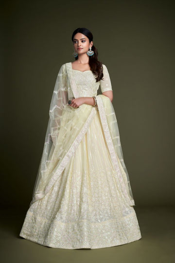 Yellow Embroidery  Work  lehenga choli with Net dupatta