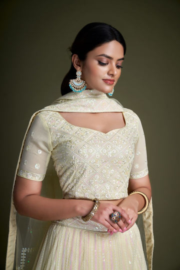Yellow Embroidery  Work  lehenga choli with Net dupatta
