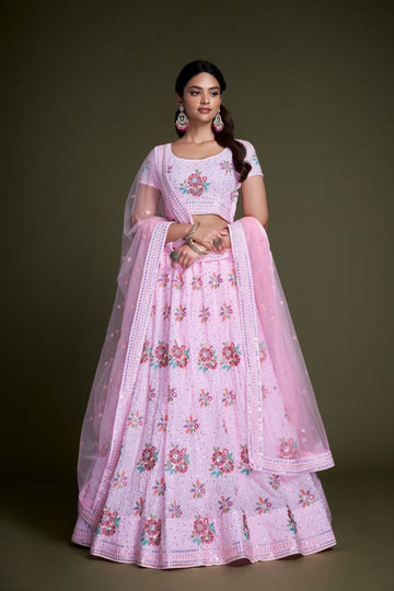 Light Pink Embroidery  Work  lehenga choli with Net dupatta