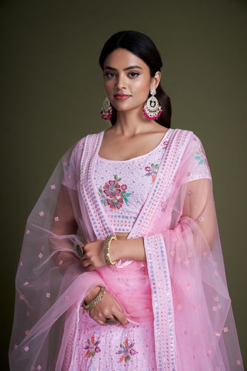 Light Pink Embroidery  Work  lehenga choli with Net dupatta