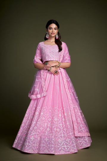 Light Pink  Embroidery  Work   lehenga choli with Net dupatta