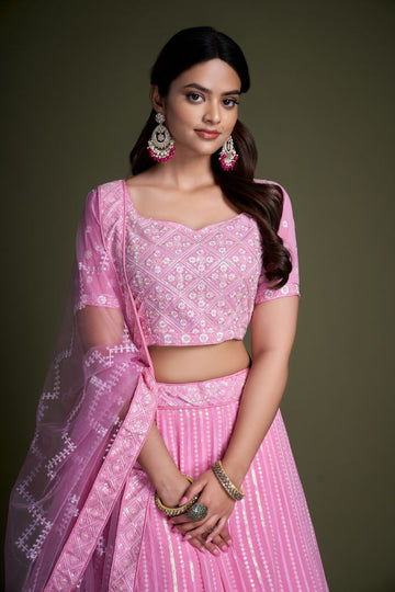 Light Pink  Embroidery  Work   lehenga choli with Net dupatta
