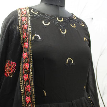 Black Georgette   Embroidery Sequence Work  Anarkali Flared Long  Gown