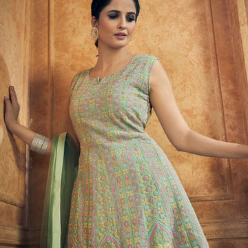 Green Zari and resham work Peplum For Women