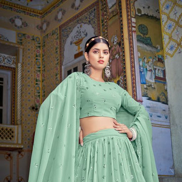 Pista Green  Thread Siquence  Work   lehenga choli with Georgette Georgette dupatta