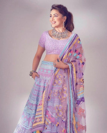 Purple   Zari  and Sequence Embroidery Work  lehenga choli with Net dupatta