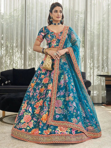 Blue Digital Print with Dori and Sequence Embroidery Work lehenga choli with Net dupatta