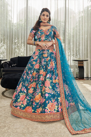 Blue Digital Print with Dori and Sequence Embroidery Work lehenga choli with Net dupatta