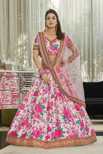 Light Pink Digital Print with Dori and Sequence Embroidery Work lehenga choli with Net dupatta