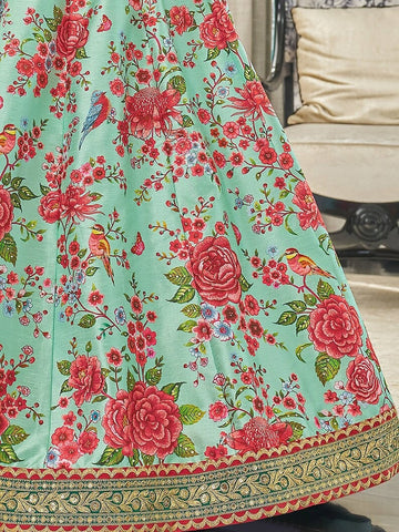 Pista Green  Digital Print and Sequence Embroidery, Diamond  Work lehenga choli with Net  dupatta