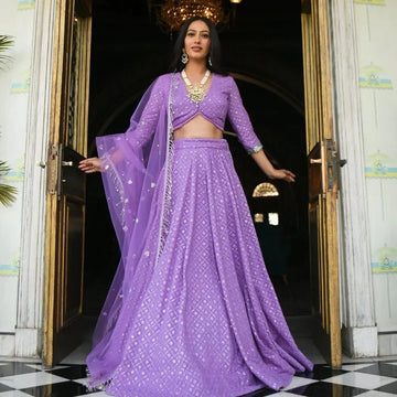 Purple Mirror and Sequence Embroidery Work lehenga choli with net  dupatta