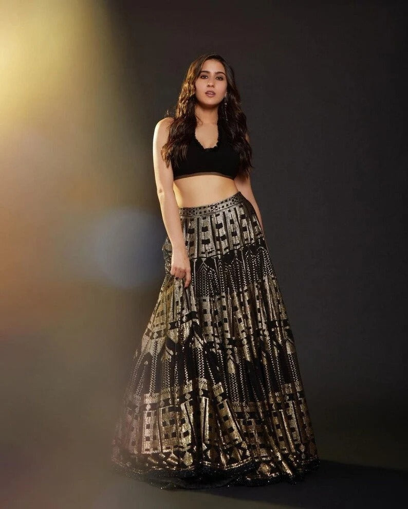 Black Mirror  and Sequence Embroidery Work  lehenga choli