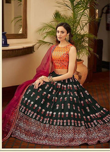 Green Gota patti and Sequence Embroidery Work lehenga choli with net dupatta