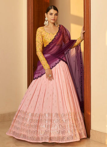 Light Pink  Mukaish and Embroidery  Work  lehenga choli with Net dupatta