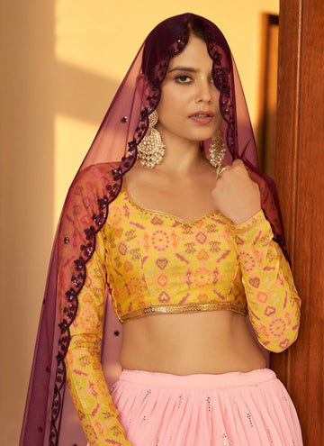 Light Pink  Mukaish and Embroidery  Work  lehenga choli with Net dupatta