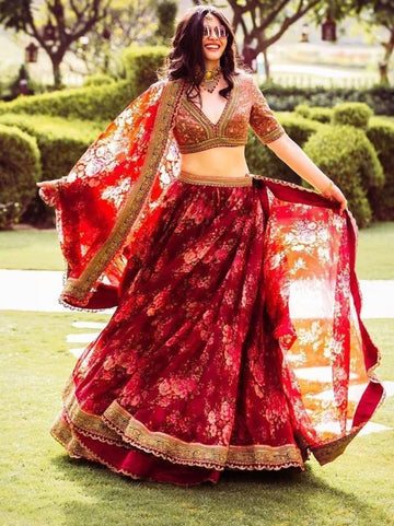 Red   Zari and Sequence Embroidery Work  lehenga choli with Georgette dupatta