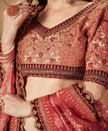 Red   Zari and Sequence Embroidery Work  lehenga choli with Georgette dupatta