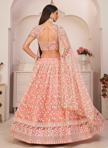 Peach Zari and Sequence ,Thread  Embroidery Work  lehenga choli with Net dupatta