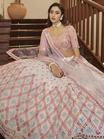 Light Pink  Multi Thread, Gota Patti, Sequence Embroidery Work lehenga choli with Net dupatta
