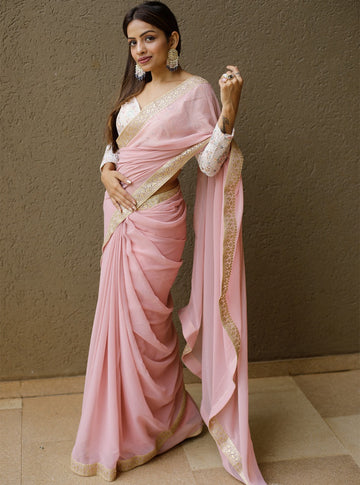 Light Pink  Georgette saree for women