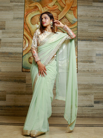 Light Green  Georgette saree for women