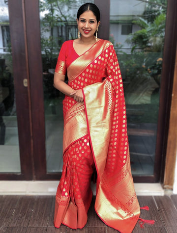 Red Banarasi Silk saree for women