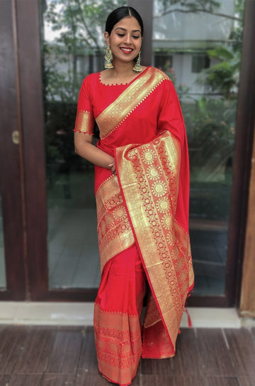 Red Banarasi Silk saree for women