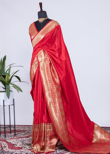 Red Banarasi Silk saree for women