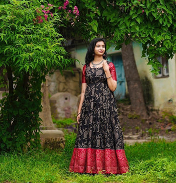 Black  Banarasi Silk  Anarkali Flared Long  Gown