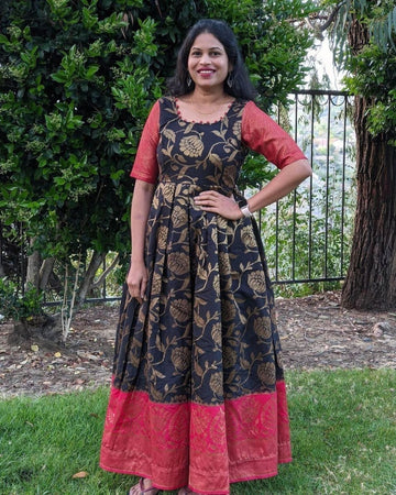 Black  Banarasi Silk  Anarkali Flared Long  Gown