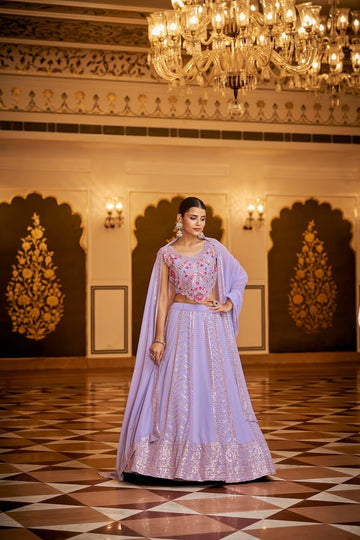 Purple   Zari and Sequence Embroidery Work  lehenga choli with Net dupatta
