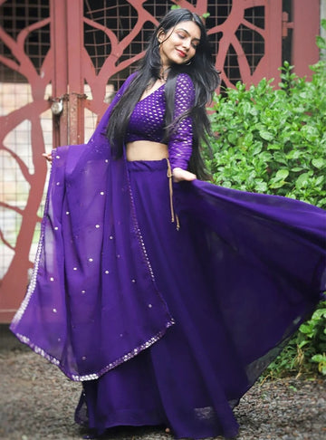 Purple  Zari and Sequence Embroidery Work lehenga choli with Georgette dupatta