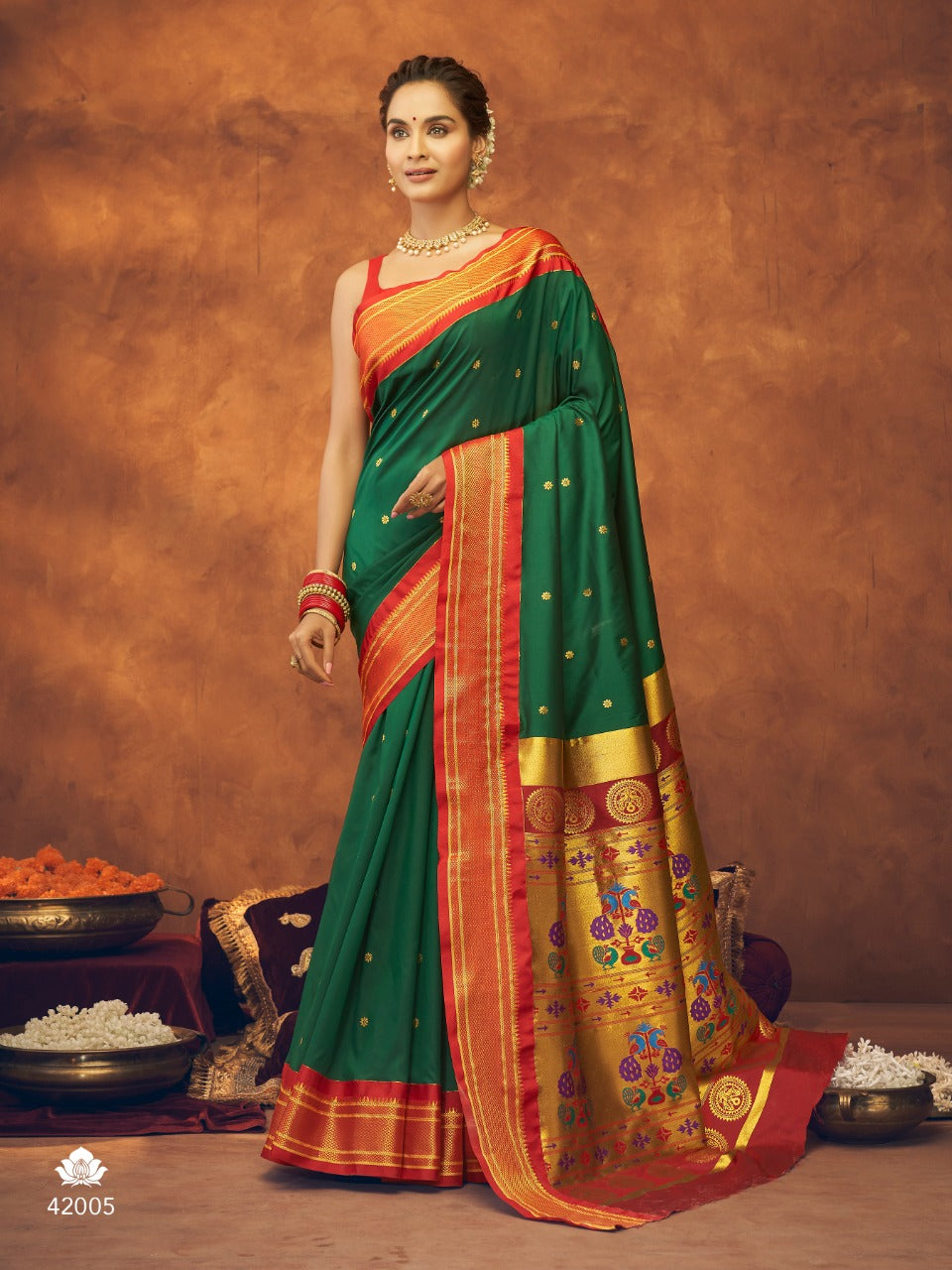 Green Paithani Silk saree for women