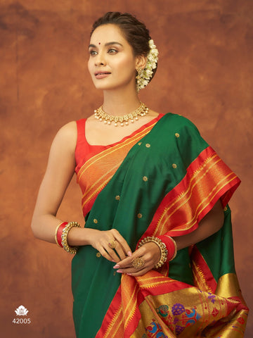 Green Paithani Silk saree for women